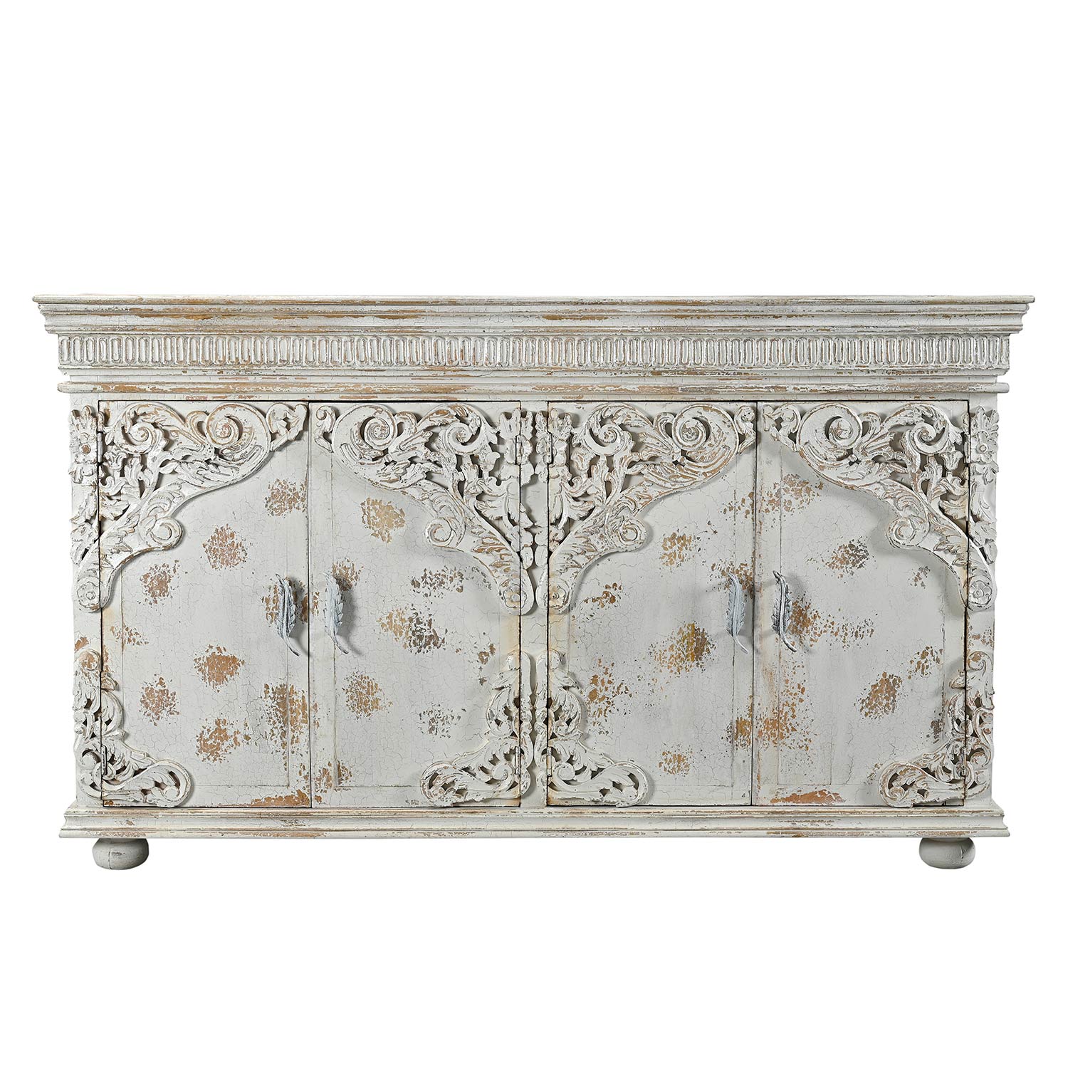 French Style Carved Doors 80 Inches Large Hand Painted White Sideboard Cabinet