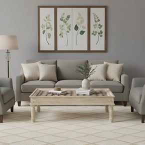 Antique Distressed White Carved Door Repurposed 64 in. Large Coffee Table