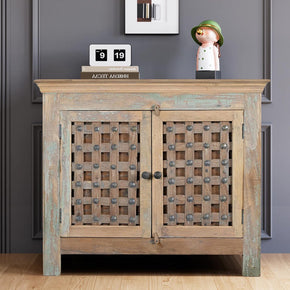 Vintage Carved Shutter Upcycled Distressed Rustic Farmhouse 2-Door Cabinet