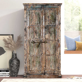 Rustic Distressed Painted Antique Door Upcycled Bedroom Armoire