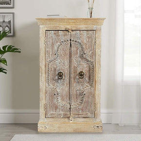 Vintage Carved Door Upcycled 48 in. Tall Rustic Cabinet