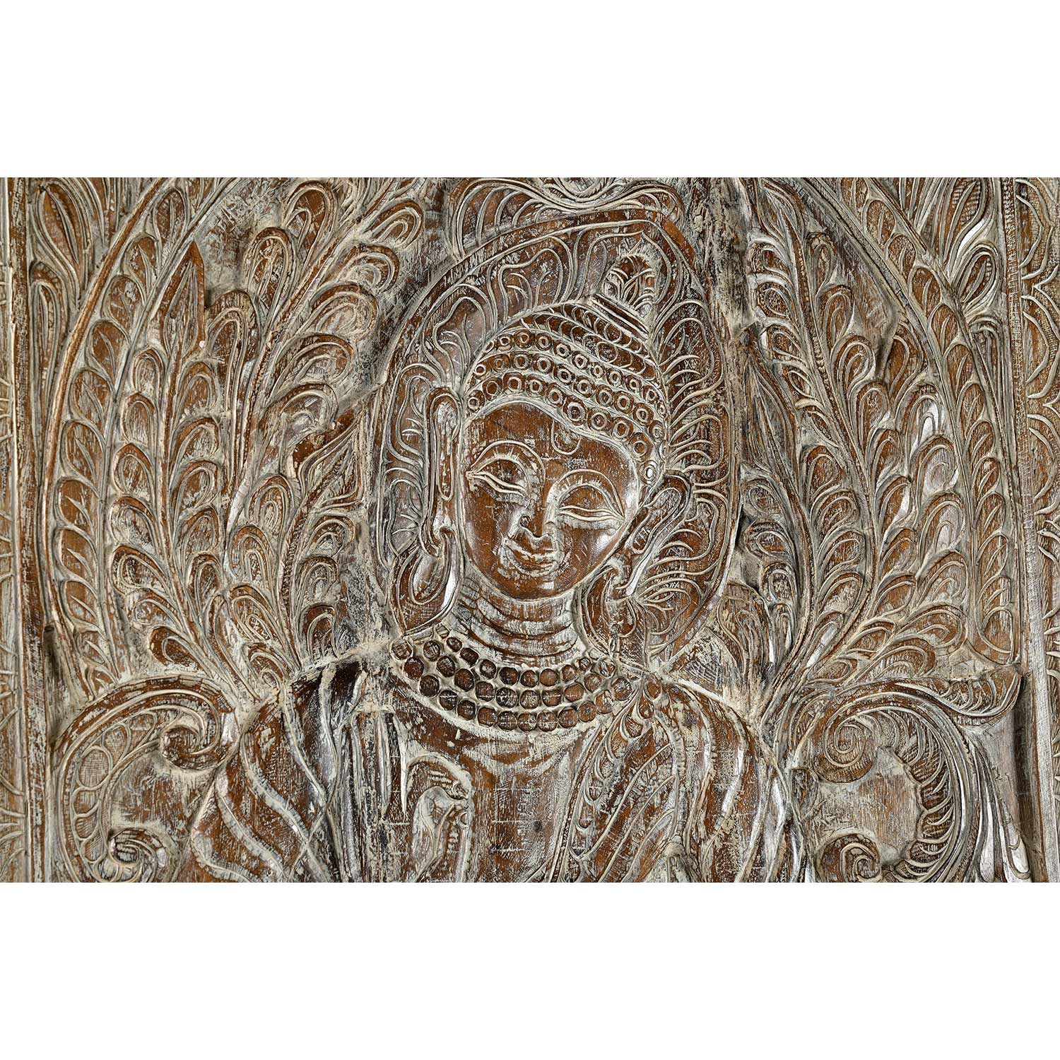 Eclectic Hand Carved Wooden 72 in. Tall Buddha Panel Barn Door