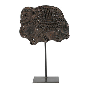 Vintage Elephant Carved Printing Block On Display Stand Shelf Decor