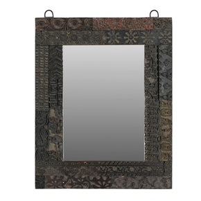Rustic Old Carved Printing Stamps Upcycled Accent Mirror