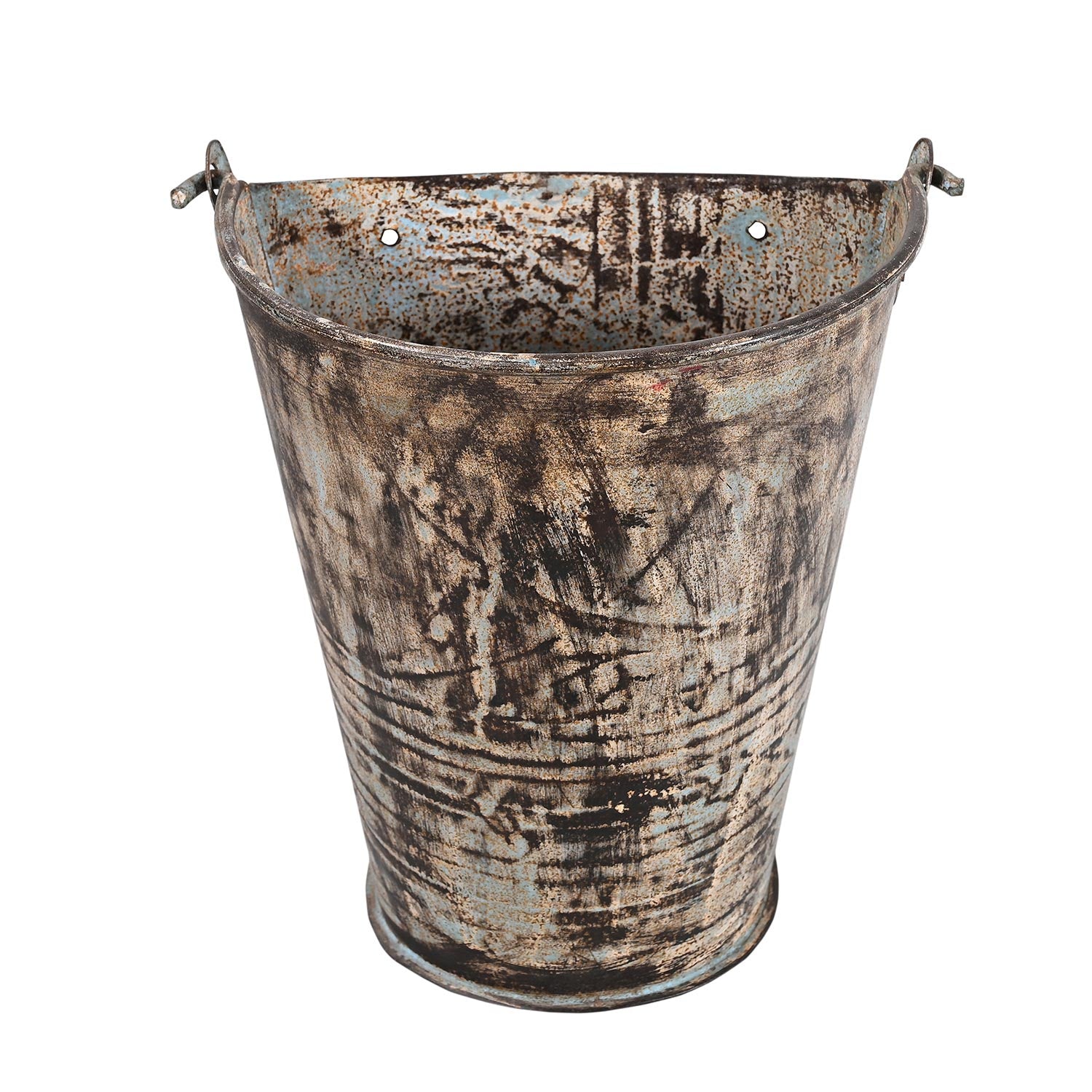 Farmhouse Style Distressed Half Metal Bucket Repurposed Unique Wall Planter