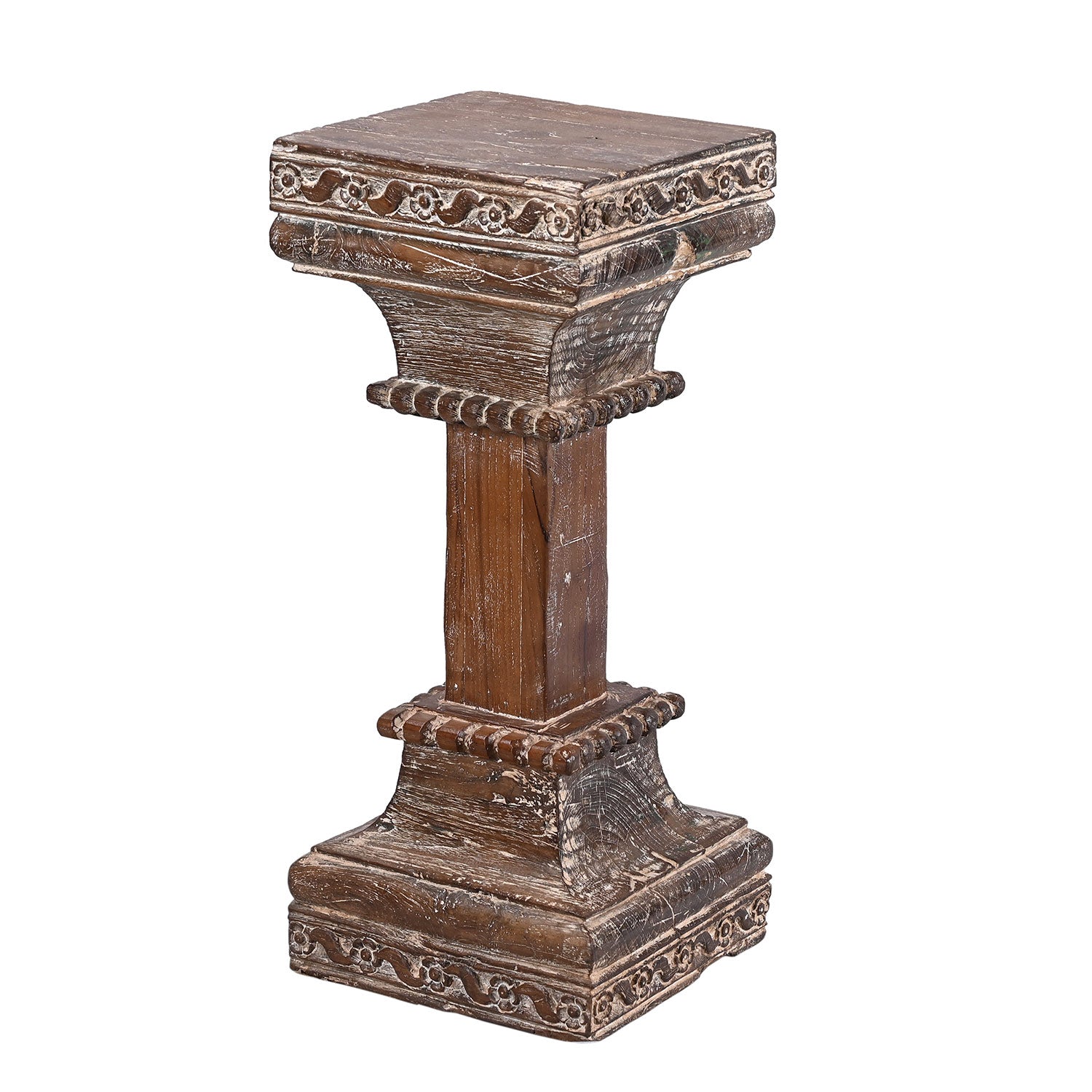 Vintage Hand Carved Solid Wood 24 in. Tall Display Pedestal
