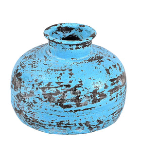 Farmhouse Style Vintage Distressed Blue 8 in. Round Metal Vase