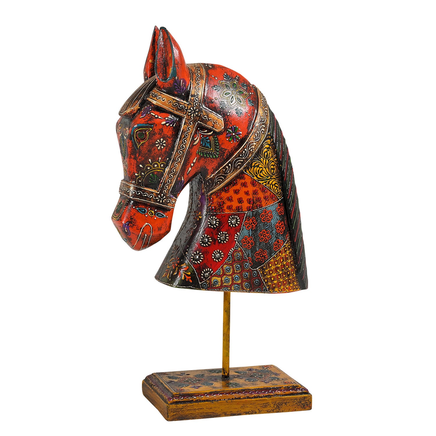 Eclectic Hand Carved & Painted Horse Head On Stand Table Decor