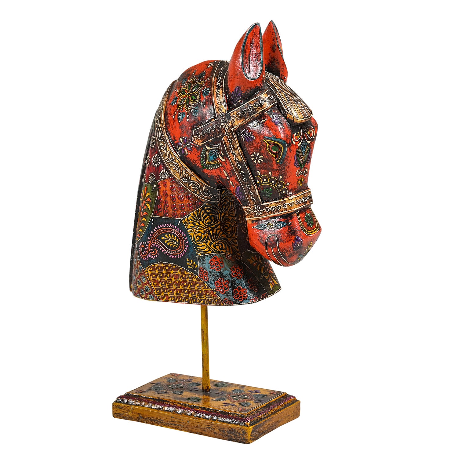 Eclectic Hand Carved & Painted Horse Head On Stand Table Decor