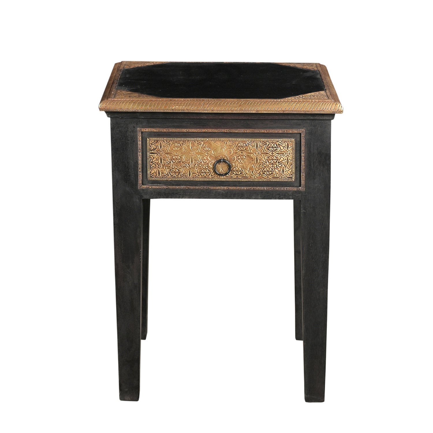 Unique Brass Accented 18 in. Square End Table With Drawer