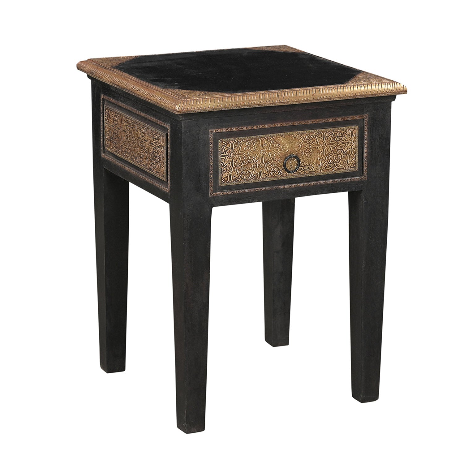 Unique Brass Accented 18 in. Square End Table With Drawer