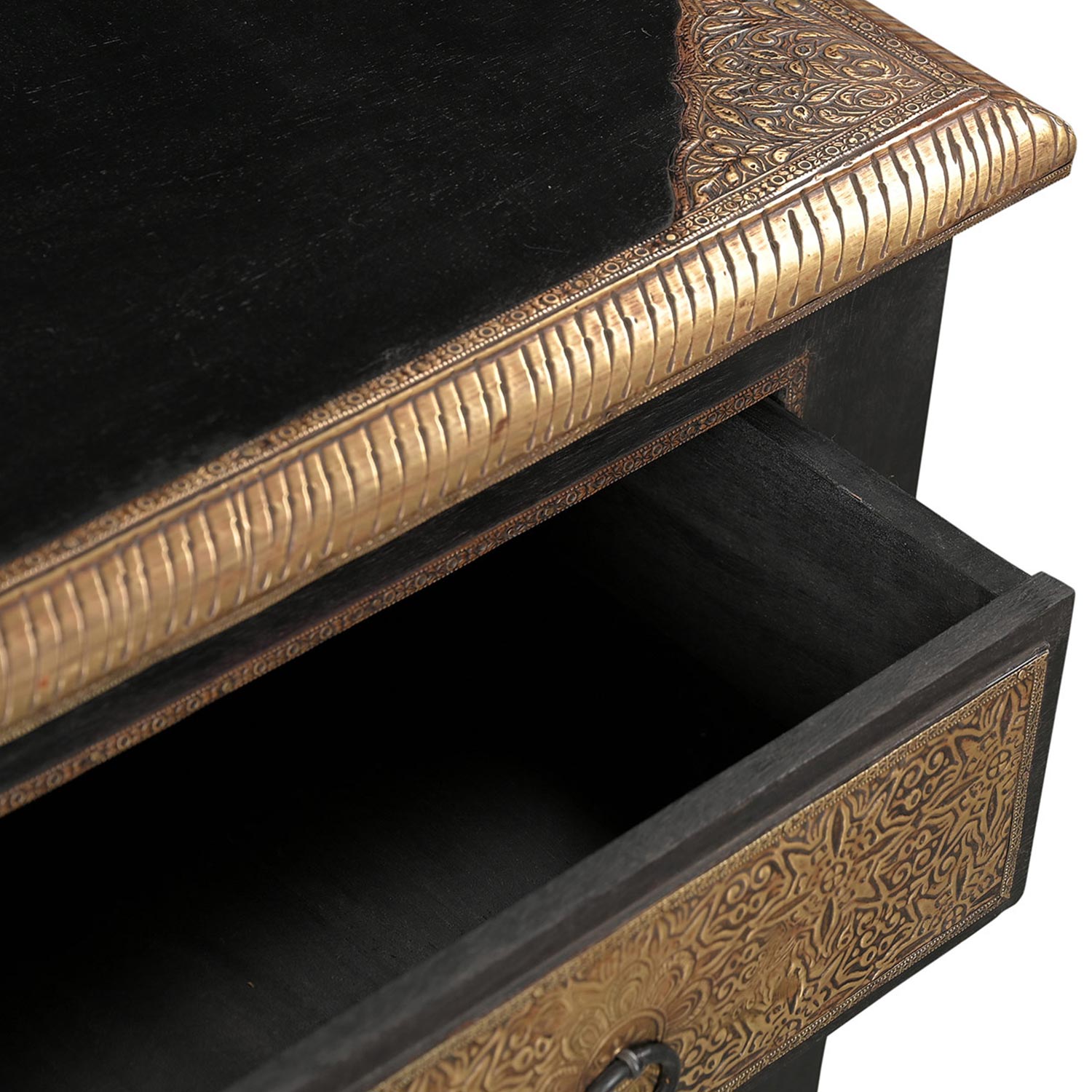 Unique Brass Accented 18 in. Square End Table With Drawer