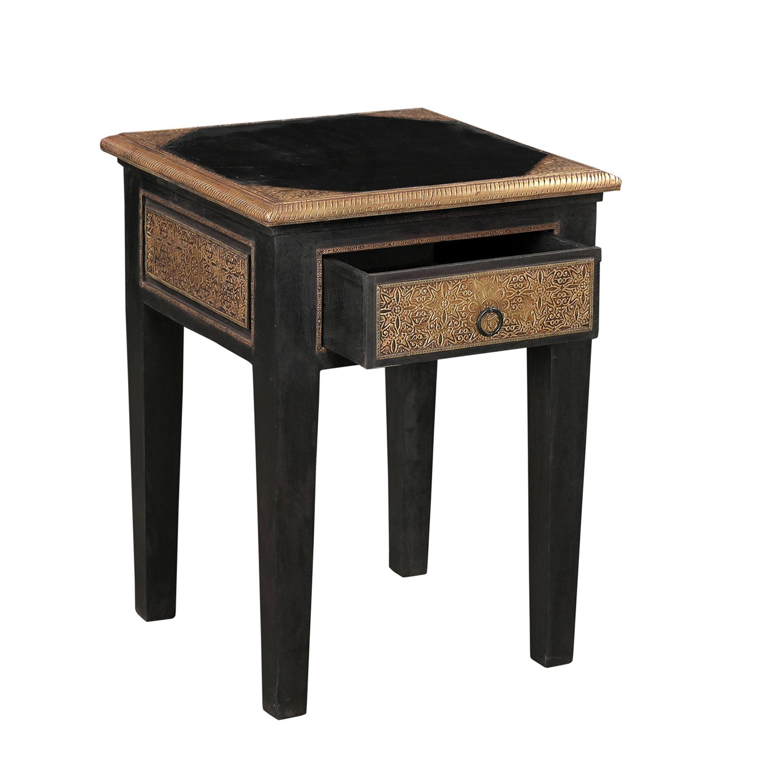 Unique Brass Accented 18 in. Square End Table With Drawer