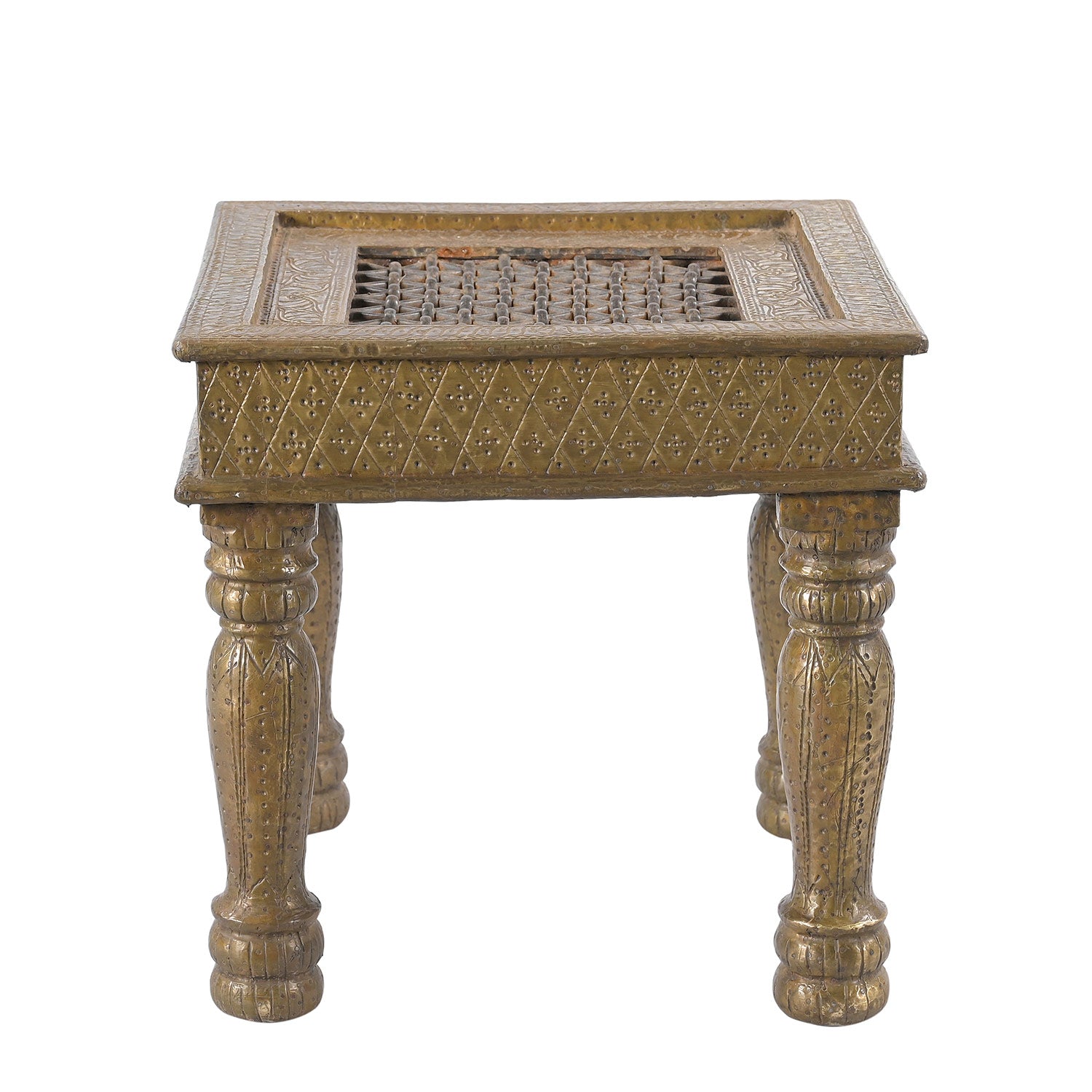 Transitional Style Unique Brass Foil Cladded 17 in. Square Solid Wood End Table