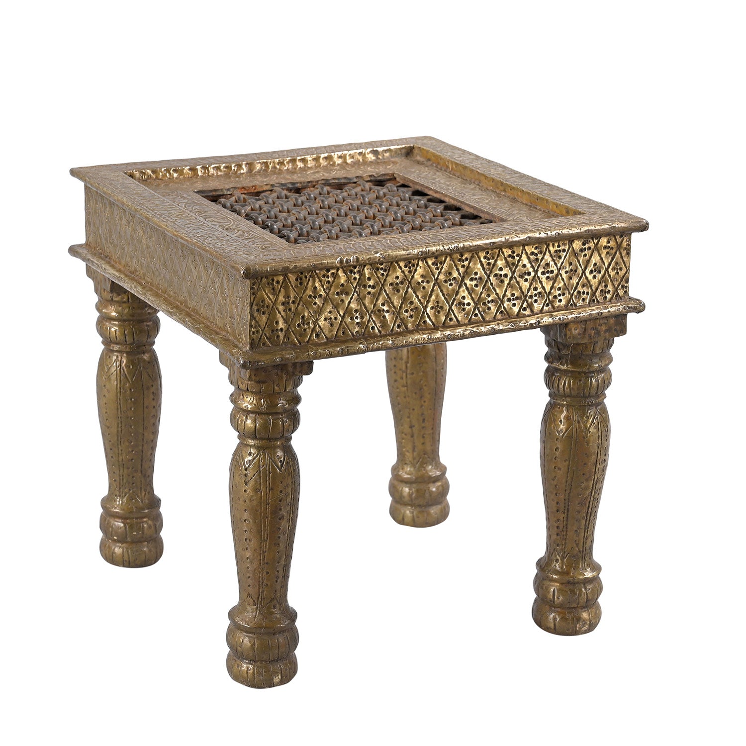 Transitional Style Unique Brass Foil Cladded 17 in. Square Solid Wood End Table
