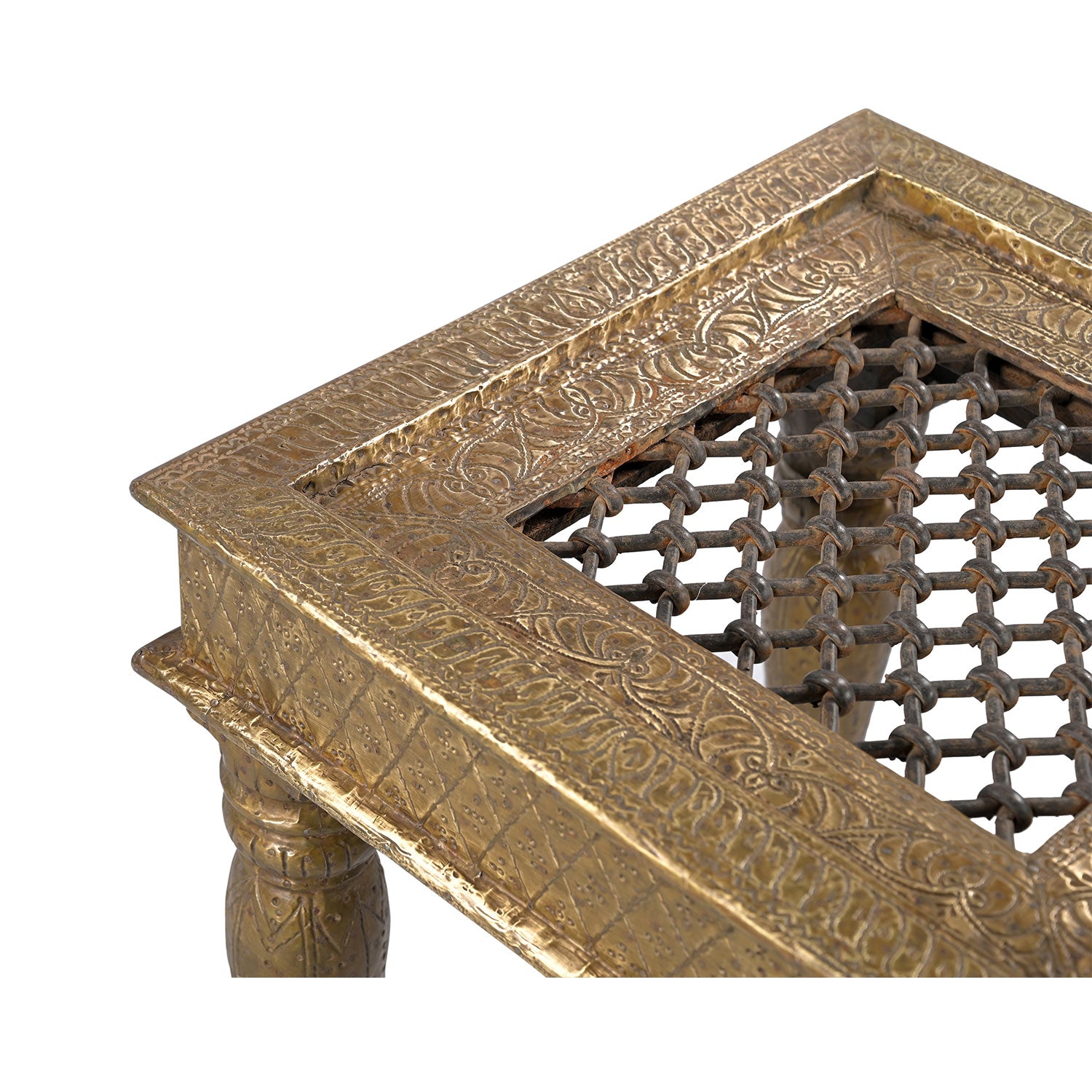 Transitional Style Unique Brass Foil Cladded 17 in. Square Solid Wood End Table