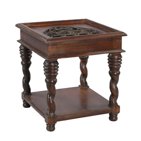 24 in. Square Solid Wood Vintage End Table With Iron Grill Inset