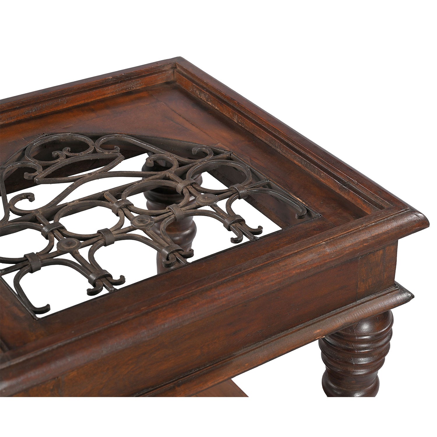 24 in. Square Solid Wood Vintage End Table With Iron Grill Inset