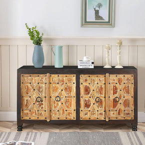 Vintage Distressed Doors Repurposed Two Tone 60 in. Long Solid Wood Buffet