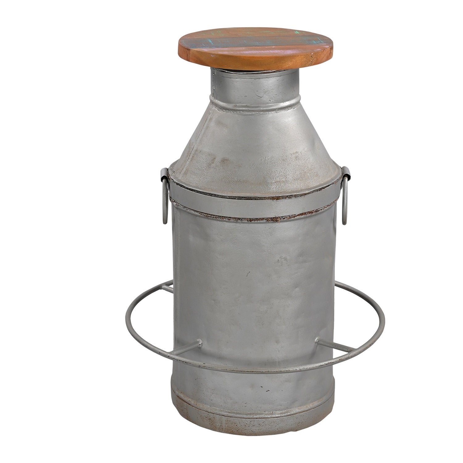 Vintage Metal Milk Can Upcycled Eclectic 28 in. Tall Bar Stool