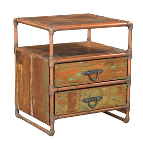 Eclectic Reclaimed Wood And Copper Pipes Repurposed 22 in. Wide Nightstand With Drawers