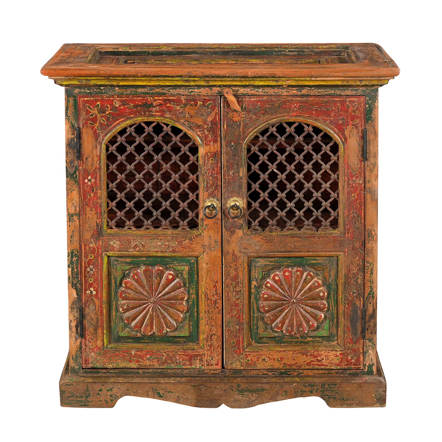 Vintage Hand Painted Cabinet With Iron Insets