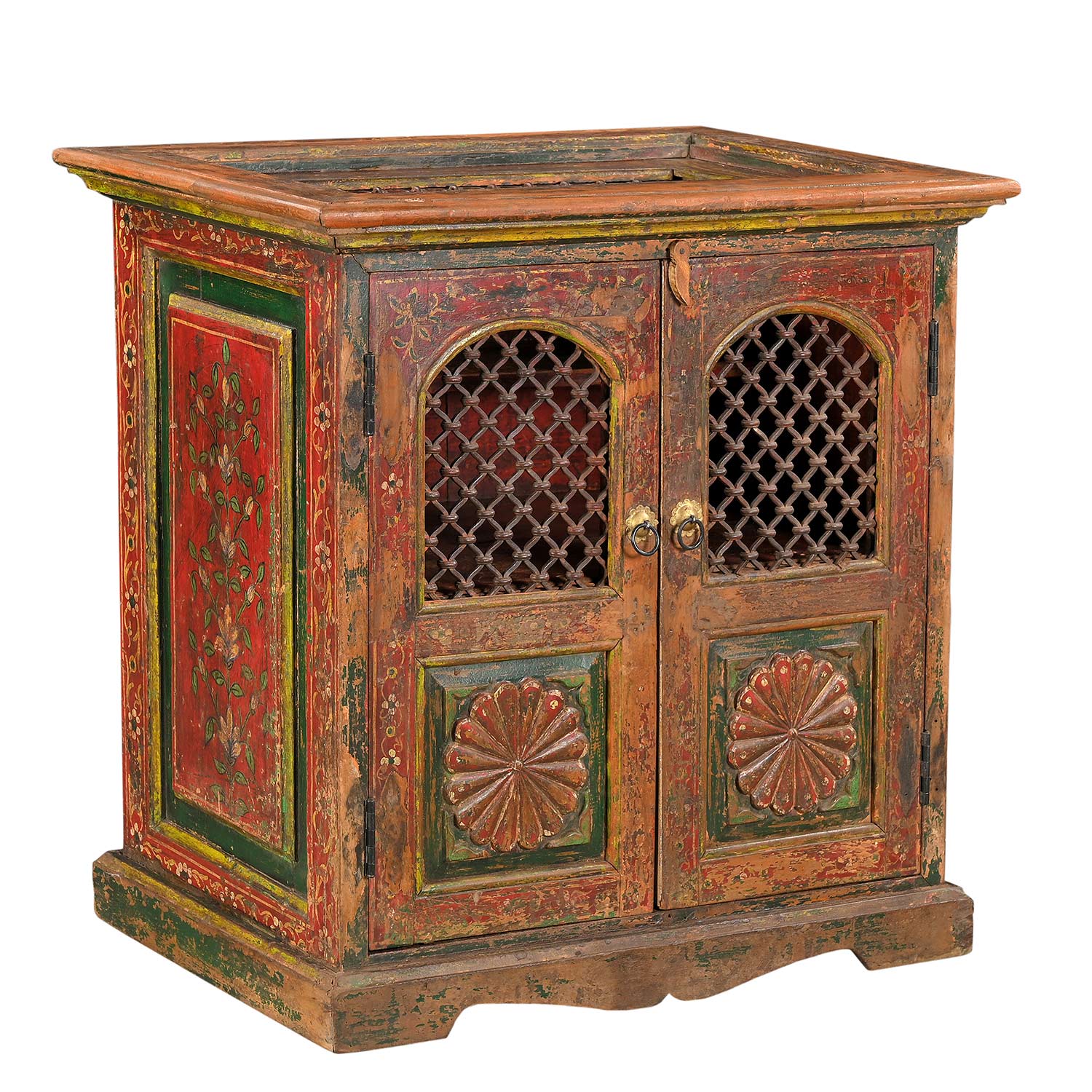 Vintage Hand Painted Cabinet With Iron Insets