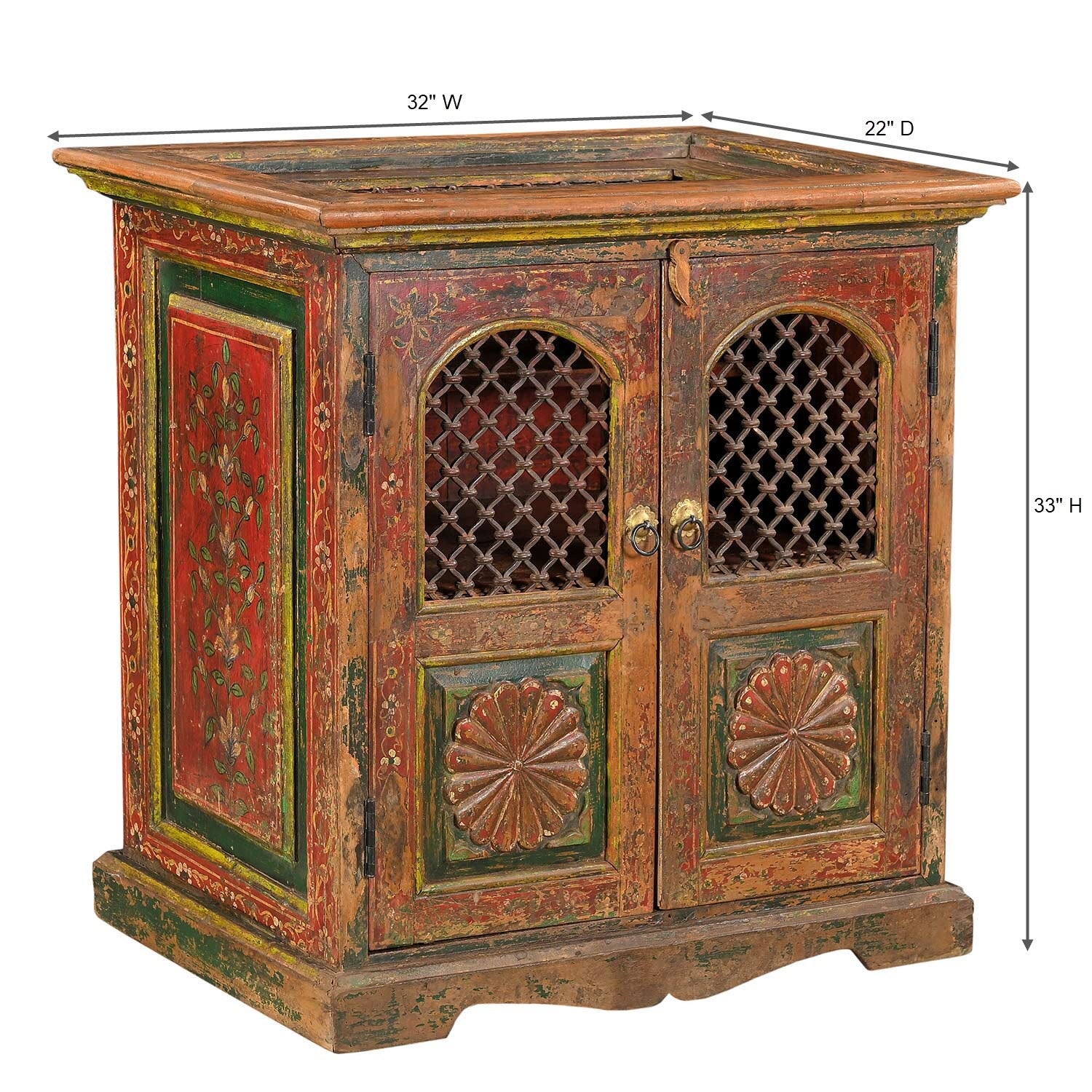 Vintage Hand Painted Cabinet With Iron Insets