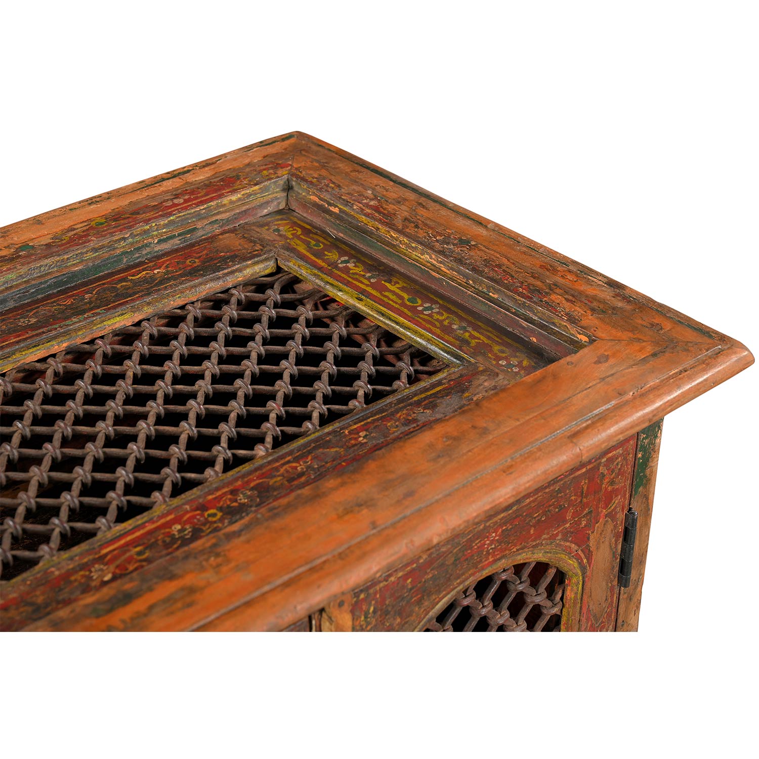 Vintage Hand Painted Cabinet With Iron Insets