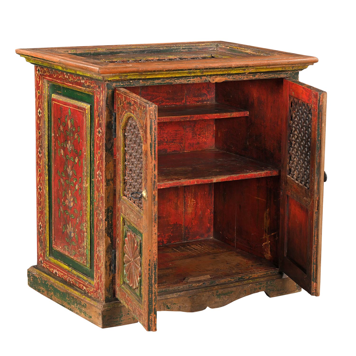 Vintage Hand Painted Cabinet With Iron Insets