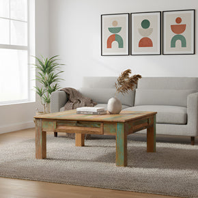 Farmhouse Style 40 in. Square Distressed Solid Wood Coffee Table