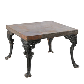 Ranch Style 24" Square Wooden End Table With Forged Iron Legs