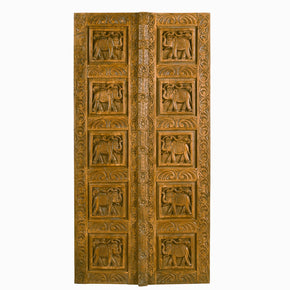Vintage Hand Carved Elephants Solid Teak Wood 36" x 72" Door