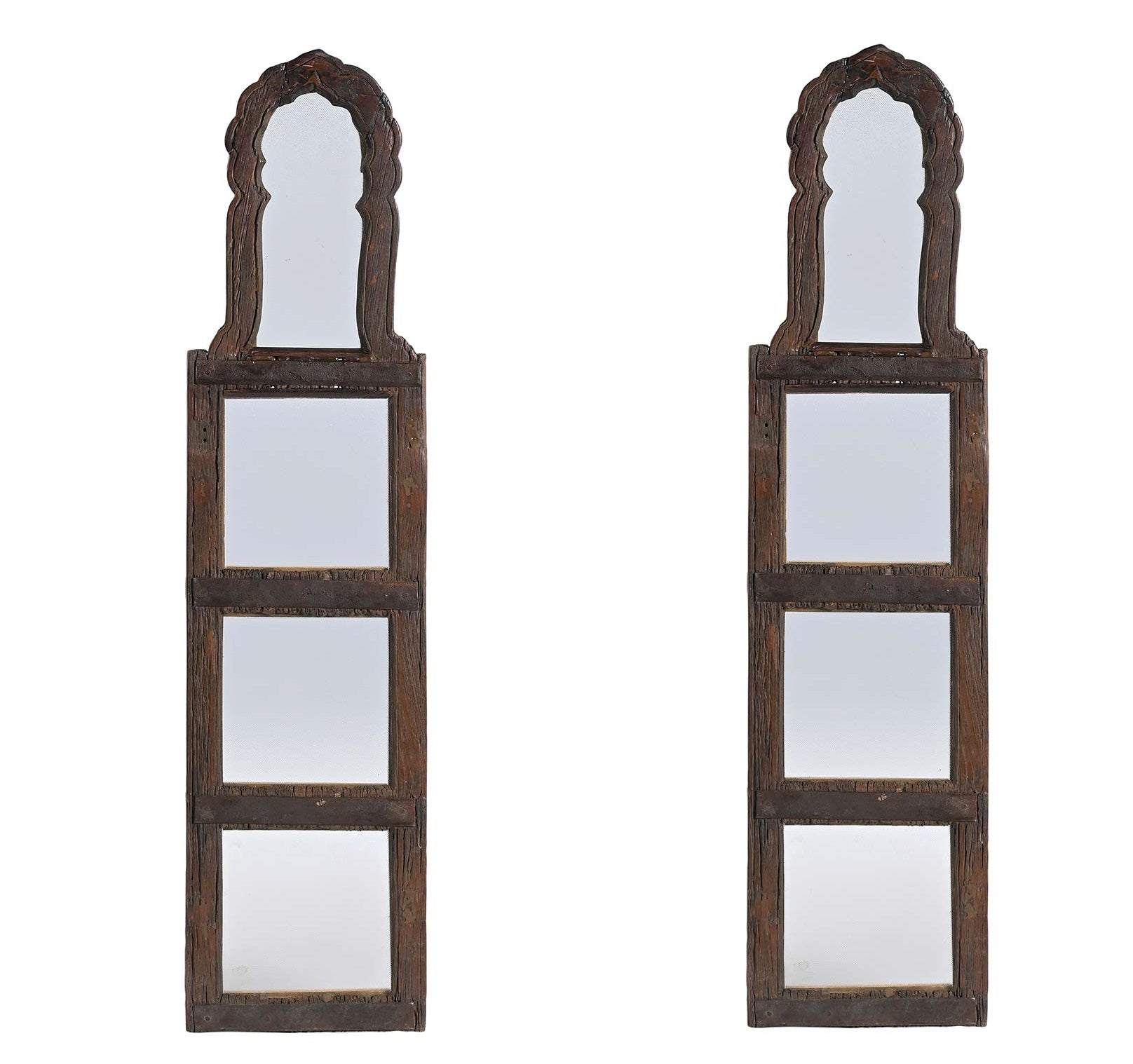Rustic Ranch Style Aged Wood With Textured Glass 44 in. Tall Wall Hanging- Set of 2