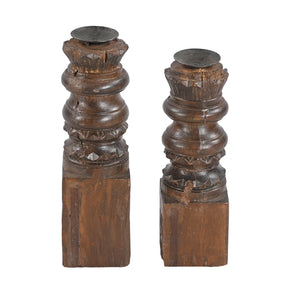 Vintage Carved Column Repurposed Rustic Candlesticks - Set of 2