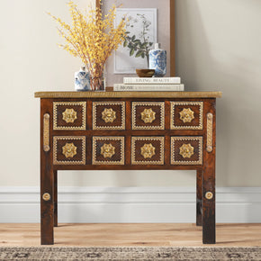 Ornate Brass Accented Solid Wood 36 in. Long Cabinet With Drawers