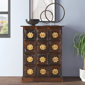 Unique 26 in. Wide Solid Wood Narrow Chest Of Drawers With Brass Accents