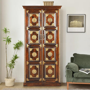 Transitional Style Solid Wood 71 in. Tall Armoire With Brass Accents