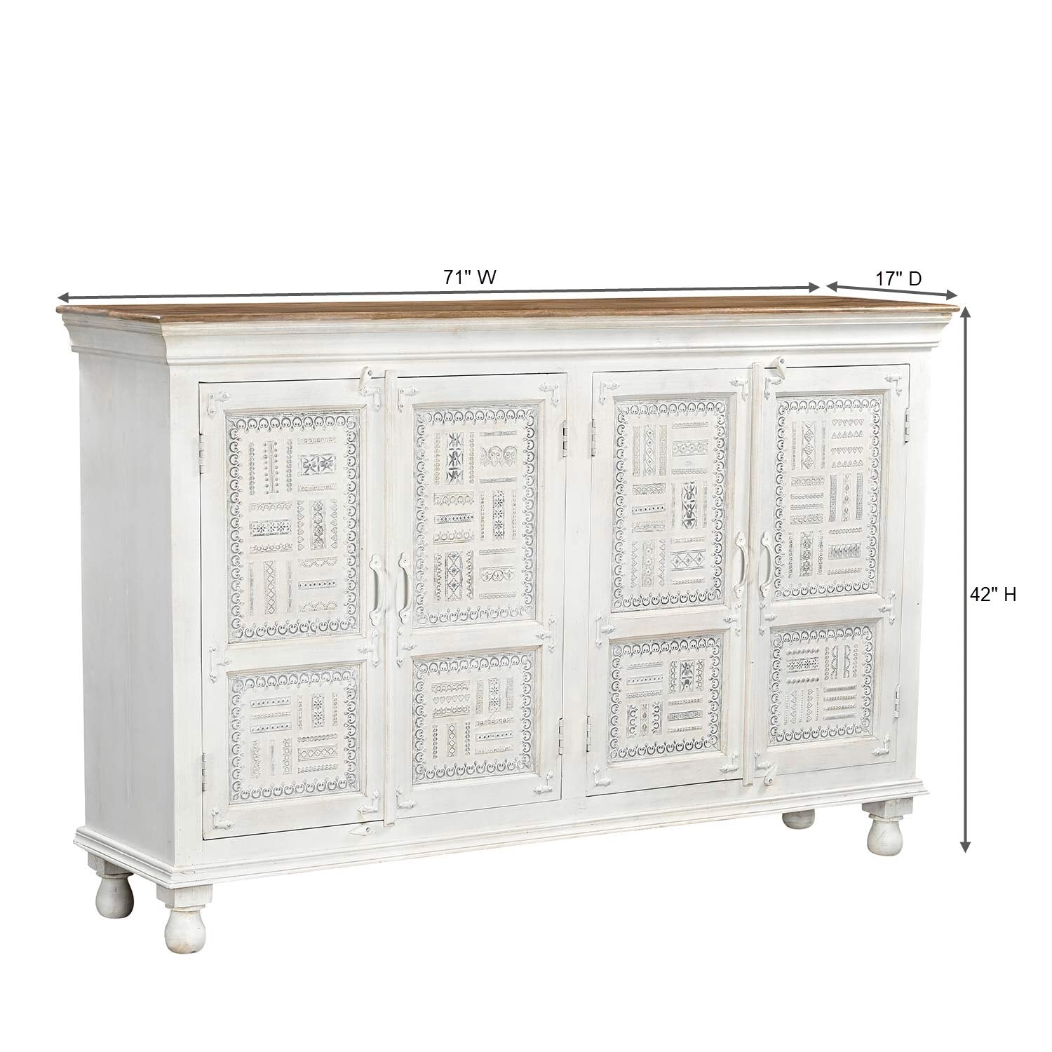 Two Tone Solid Wood 71 in. Long Buffet With Metal Accents
