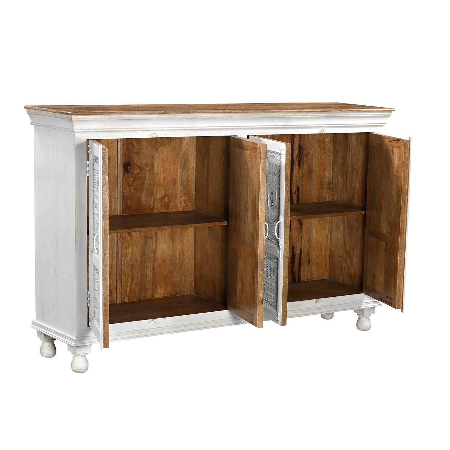 Two Tone Solid Wood 71 in. Long Buffet With Metal Accents