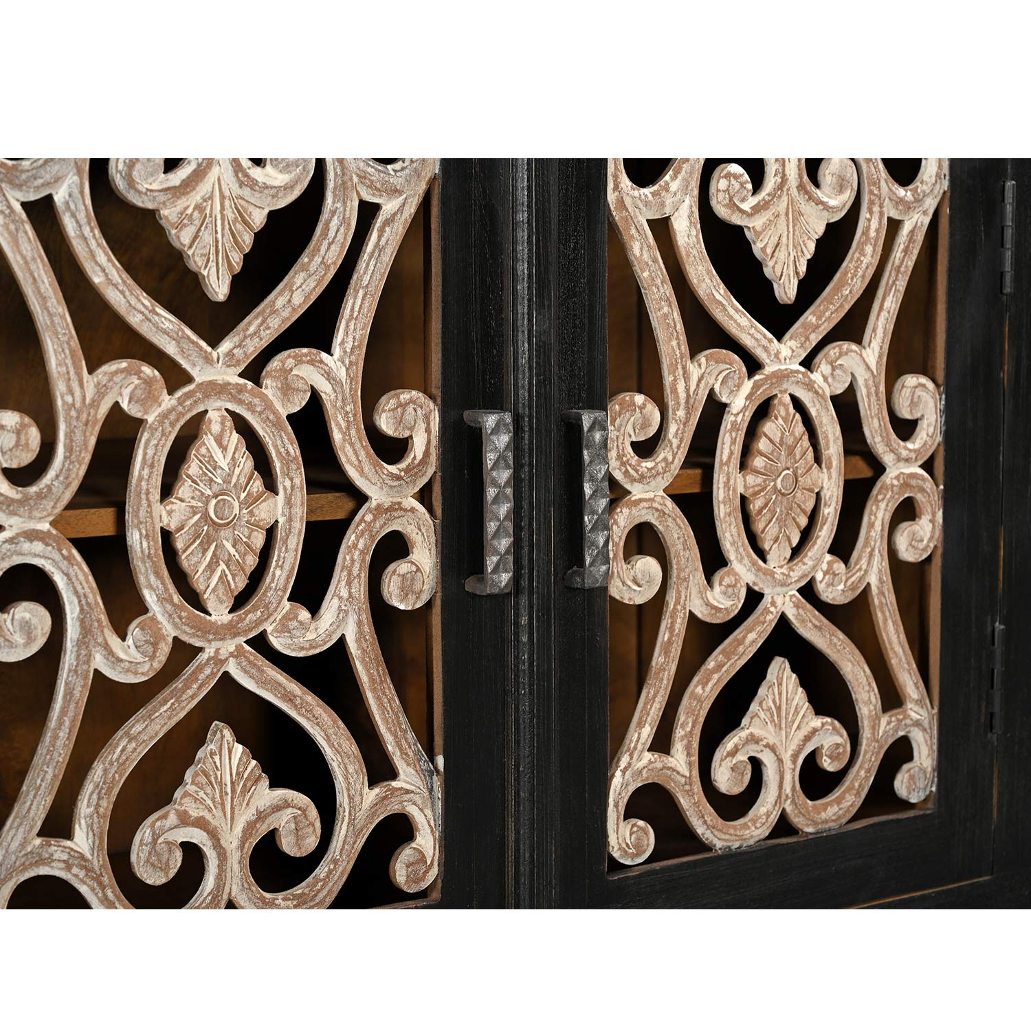 Farmhouse Style Rustic Iron Grill Solid Wood 71 in. Long Sideboard With Drawers