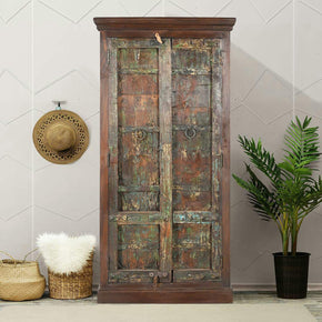 Distressed Antique Door Upcycled Ranch Style 33 in. Wide Solid Wood Armoire