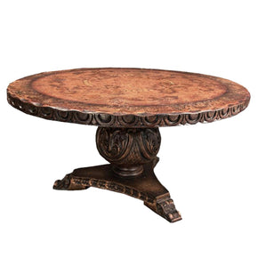 Unique 60" Round Carved Pedestal Hand Painted Dining Table