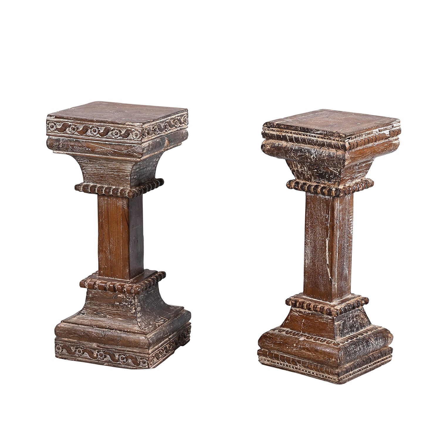 Vintage Hand Carved Solid Wood 24 in. Tall Display Pedestal