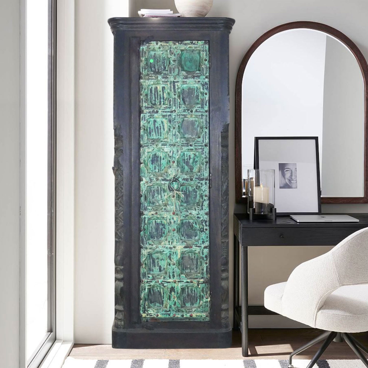 Two Tone Distressed Finished Farmhouse 72 in. Tall Storage Cabinet With 3 Shelves