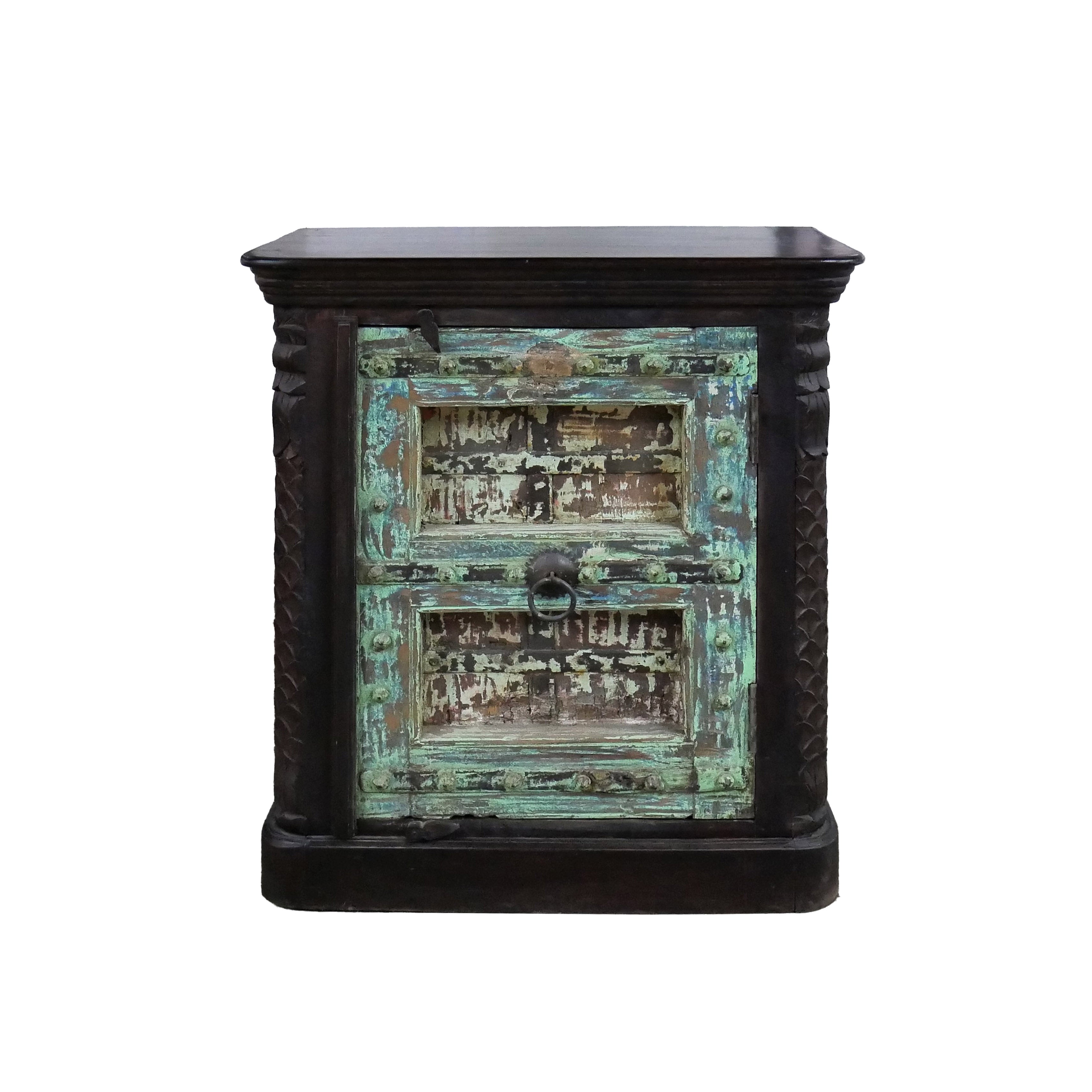 Farmhouse Style Distressed Antique Door Large Nightstand Cabinet