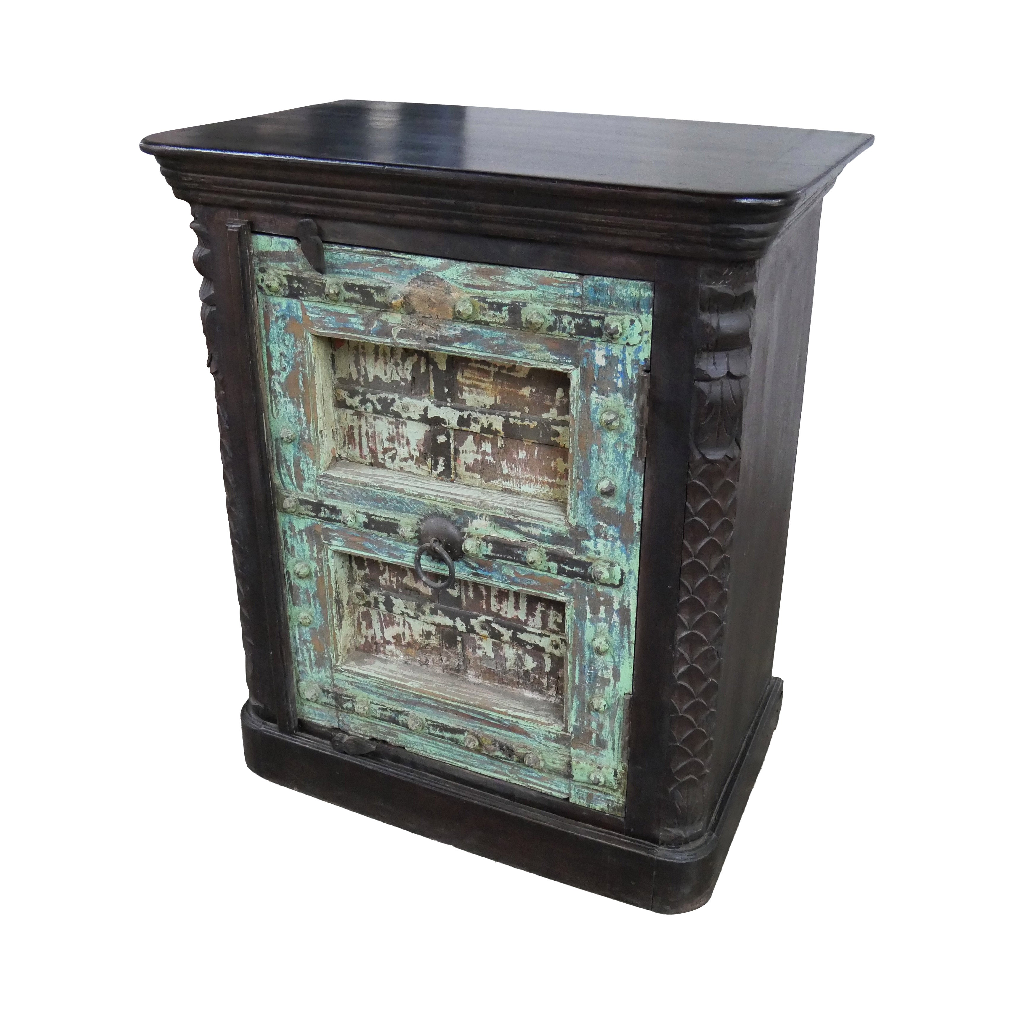 Farmhouse Style Distressed Antique Door Large Nightstand Cabinet