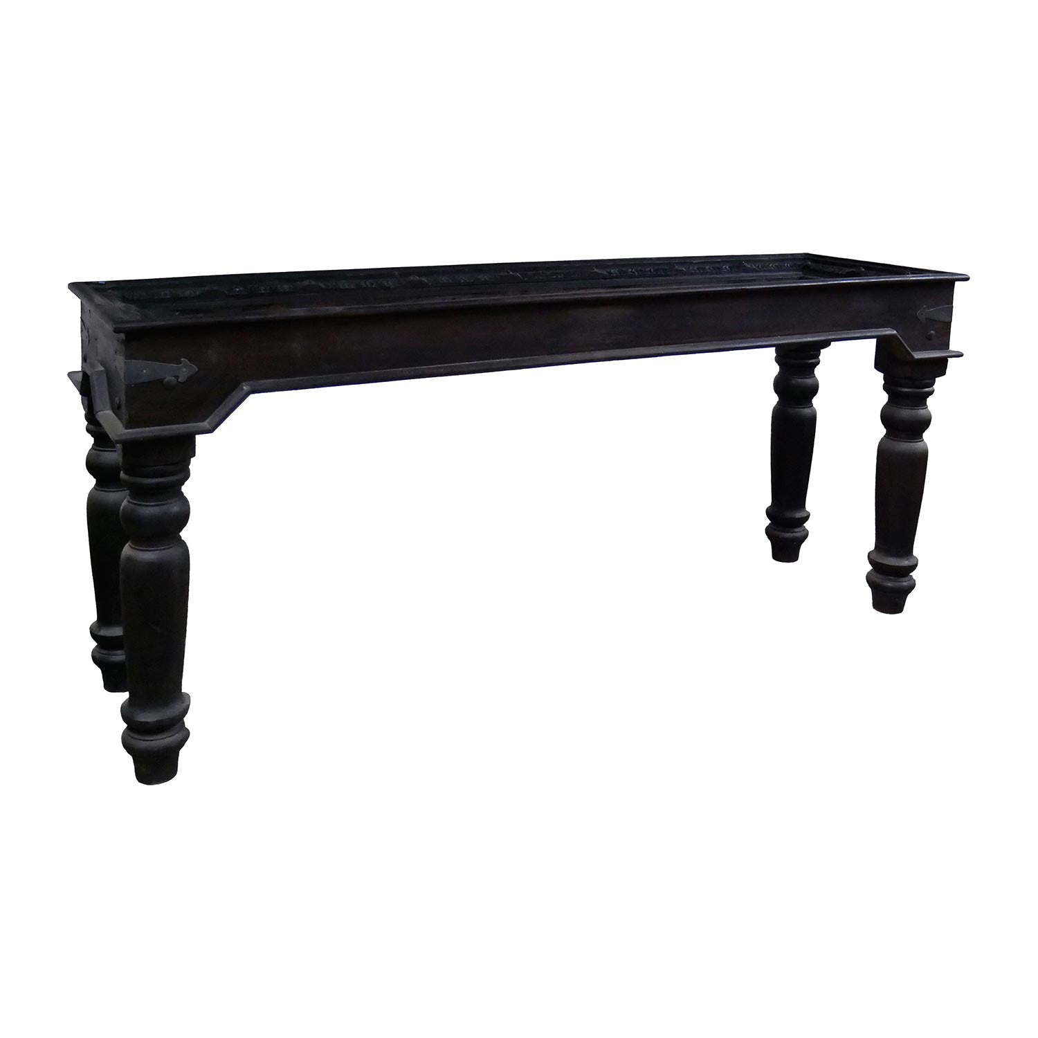 Eclectic Metal Grill & Solid Wood 66 in. Long Console Sofa Table