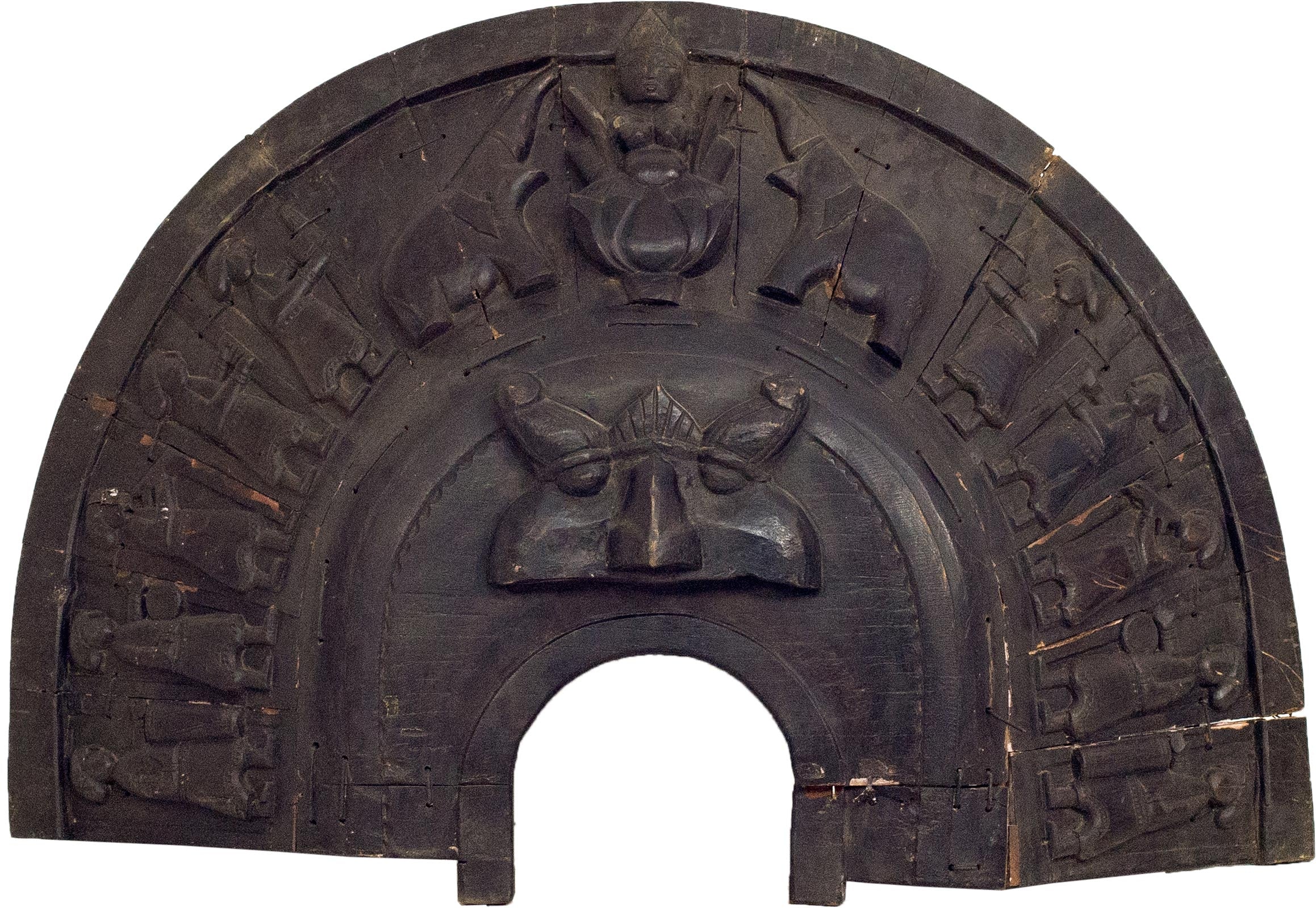 Vintage Carved Wooden Arched Laxmi Header Wall Art