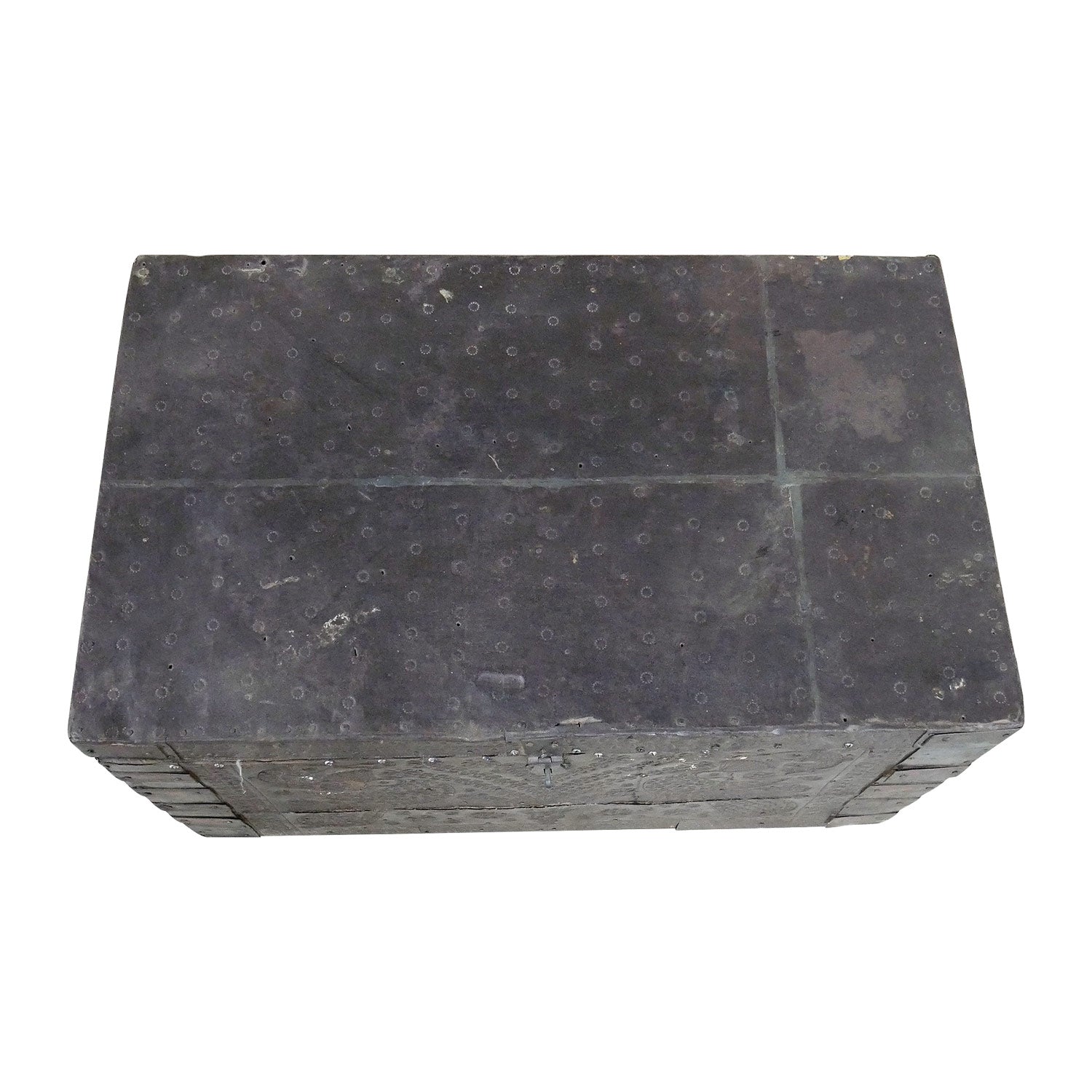 Vintage Wooden Rustic Chest With Hammered Metal Cladding